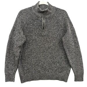 Gap Sweater Mens Large Gray Black Marled Half Zip Mock Neck 100% Cotton Raglan